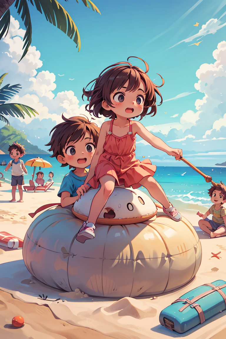 385050-845376768-((best quality, masterpiece)), dramatic, kids, playin on the beach, sancastle, adventures.png